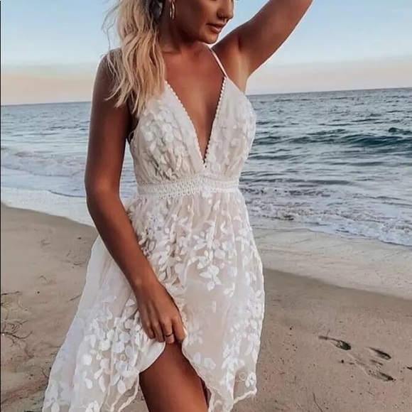 Boho Sexy Lace Flower Sleeveless Backless Dress - Picture 3 of 7